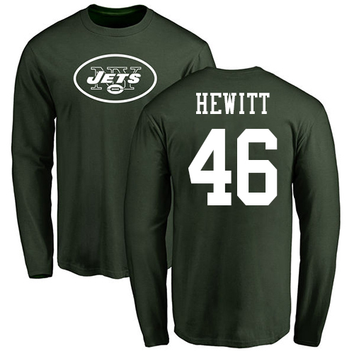 New York Jets Men Green Neville Hewitt Name and Number Logo NFL Football #46 Long Sleeve T Shirt->new york jets->NFL Jersey